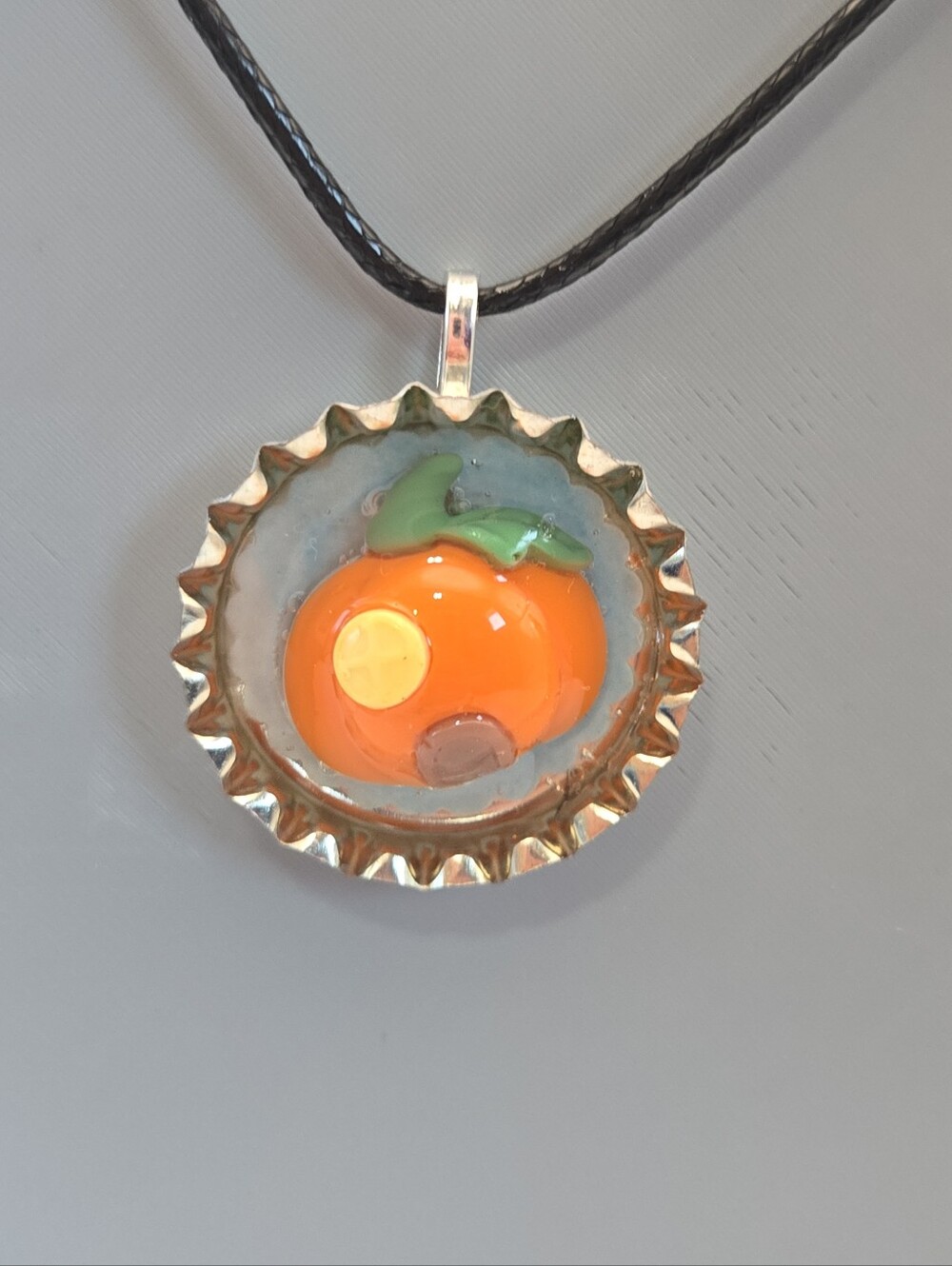 Handmade Pumpkin House Bottle Cap Necklace